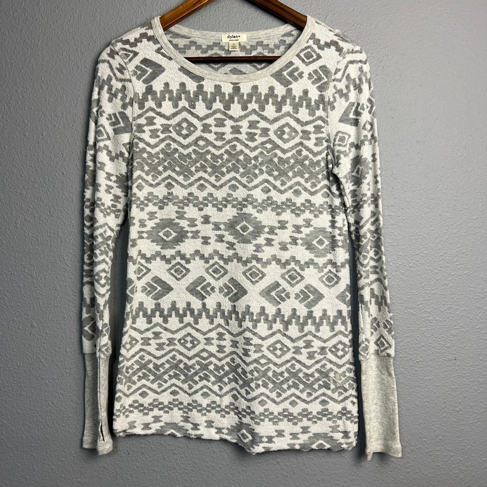 Dylan Gray White Cozy Winter Patterned Long Sleeve Thumb Hole Top Extra Small XS